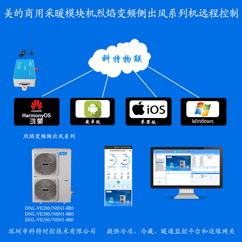 美的空调-美的空气能热泵-美的烈焰系列商用变频侧出风采暖模块机-美的空调手机远程控制App网关-美的空调远程控制