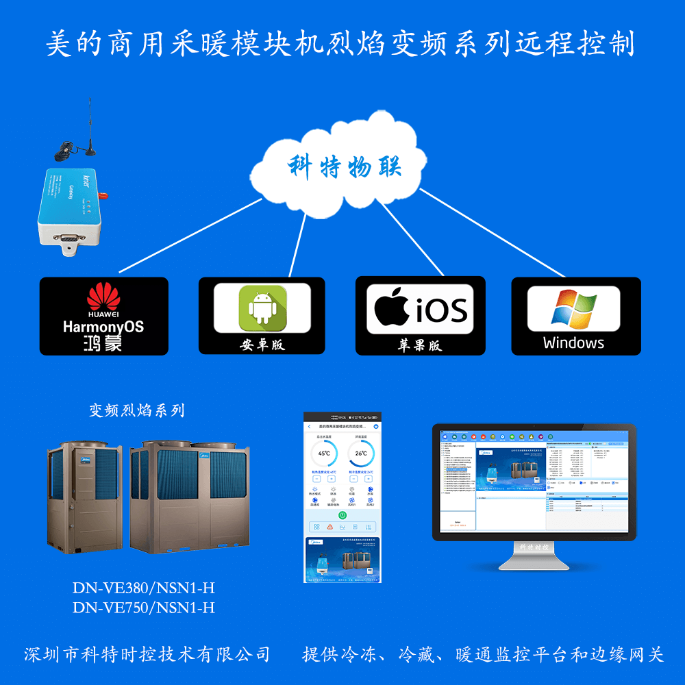 美的空调-美的空气能热泵-美的烈焰系列商用变频采暖模块机-美的空调手机远程控制App网关-美的空调远程控制