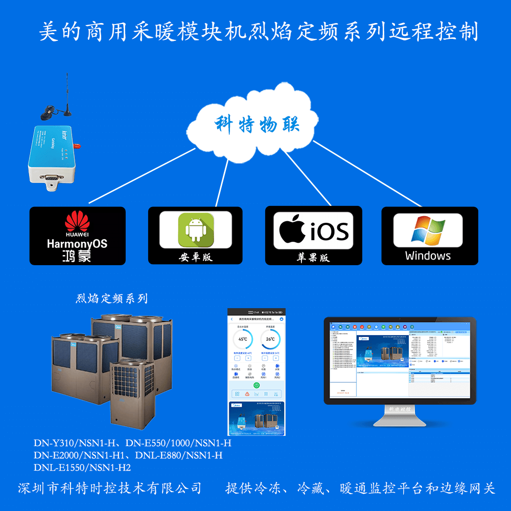 美的空调-美的空气能热泵-美的烈焰系列商用定频采暖模块机-美的空调手机远程控制App网关-美的空调远程控制