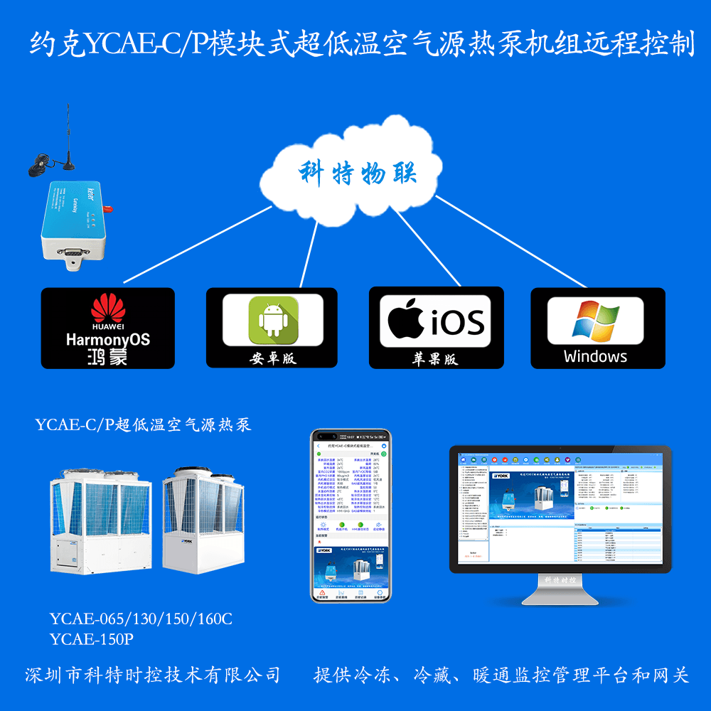 约克中央空调-约克风冷冷水热泵-约克风冷模块-约克YCAE-C/P模块式超低温空气源热泵机组物联网远程控制网关-约克空调远程控制