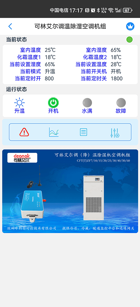 可林艾尔恒温恒湿空调WiFi/4G网关-恒温恒湿空调APP远程控制-恒温恒湿空调远程群控系统