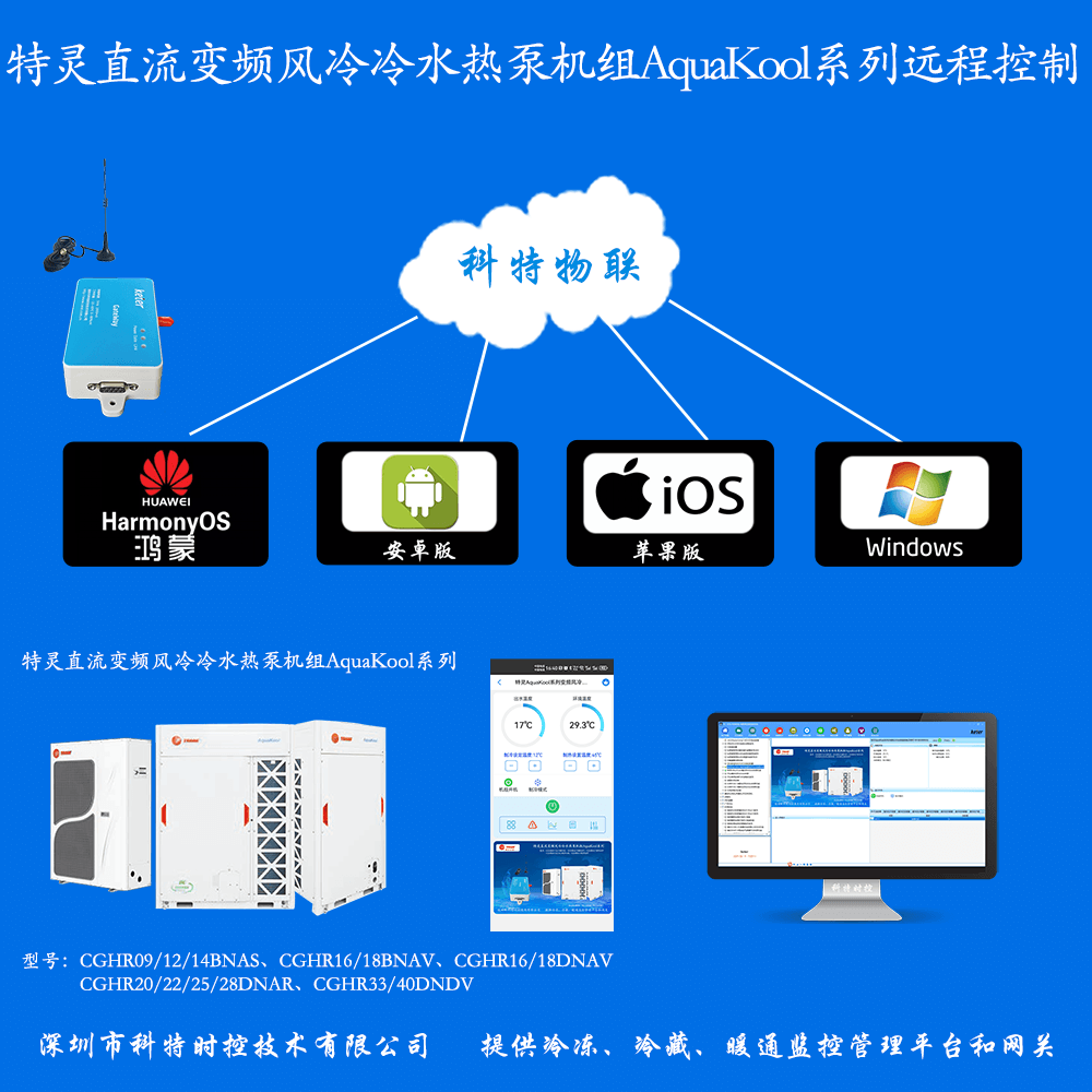 特灵空调-特灵户式水机-特灵AquaKool系列变频风冷热泵-特灵空调网关-特灵直流变频风冷热泵远程控制网关-特灵空调远程控制
