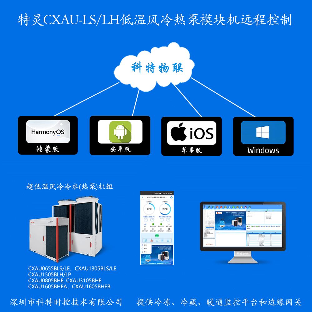 特灵空调-特灵风冷模块-特灵风冷冷水热泵模块机-特灵CXAU系列变频风冷冷水(热泵)模块机远程控制APP网关-特灵空调远程控制
