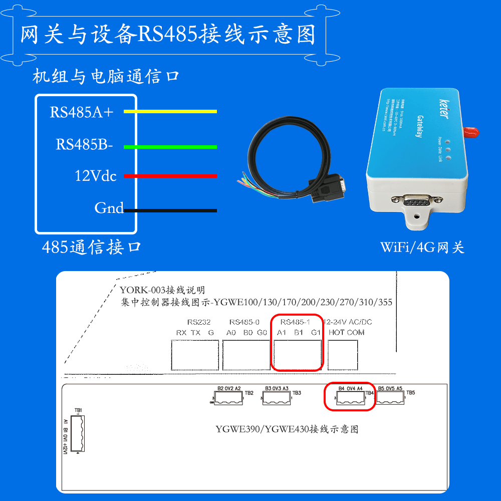 约克YGWE高效水冷螺杆式冷水机组网关安装与接线说明图